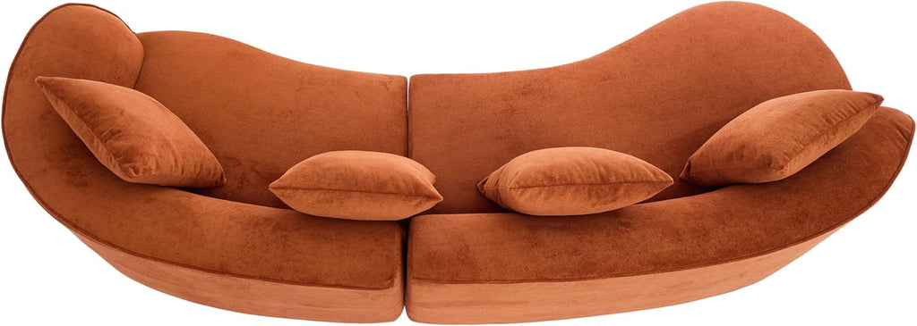 Christopher Knight Home Braebt 126' Modular Sofa with 4 Throw Pillows, Curved 5-Seater Large Sofa Couches, Comfy Upholstered Sectional Cloud Couch for Living Room, No Assembly Required, Dark Orange