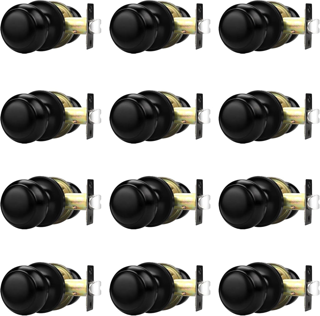Probrico Interior Closet Door Knob, Black Door Knobs for Interior Doors, Hallway Passage Door Knob with Round Ball Knob, 12 Pack