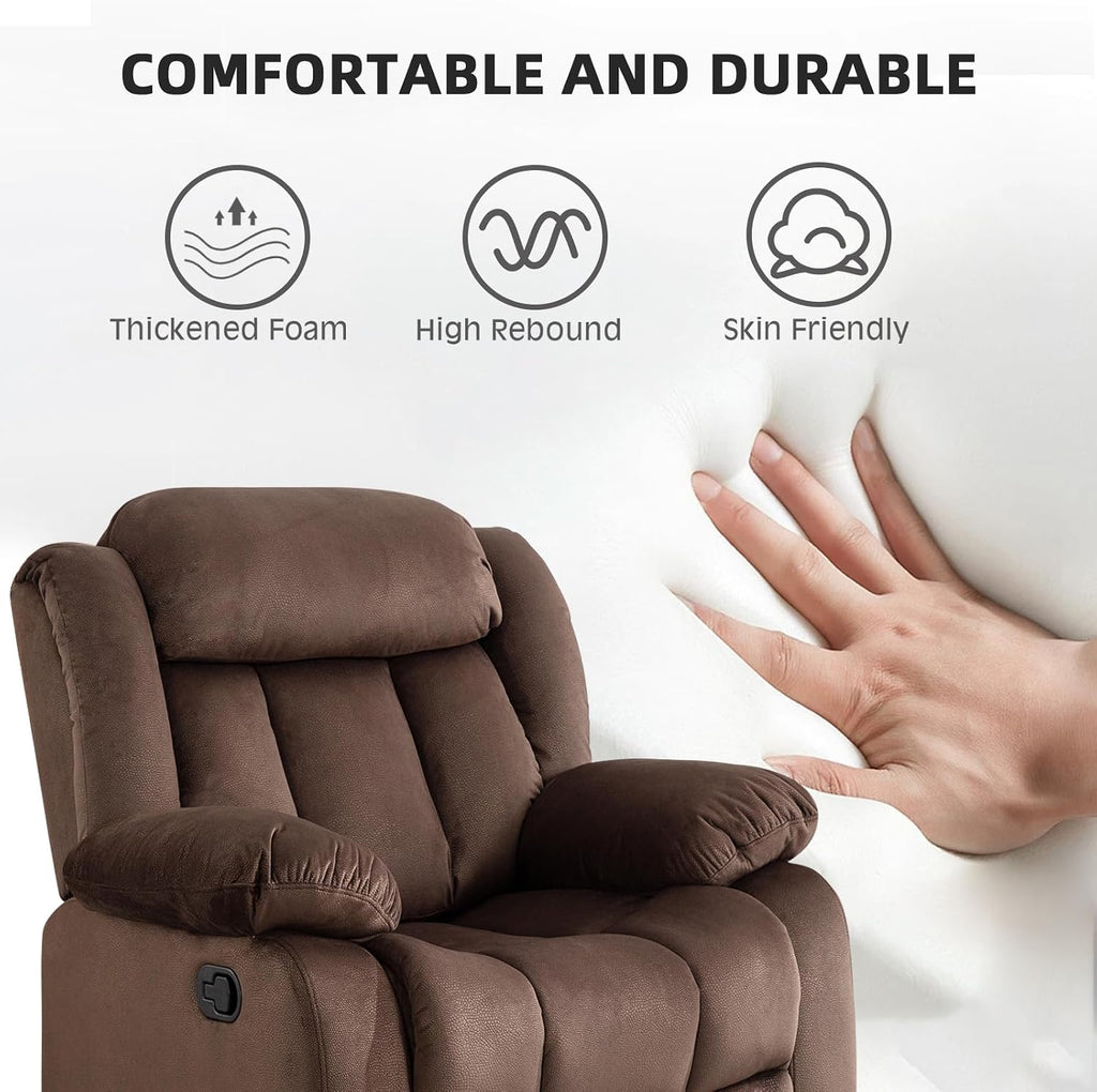 EBELLO Manual Recliner Chair, Classic and Fabric Recliner Sofa with Overstuffed Arms and Back for Living Room, Bedroom, Brown