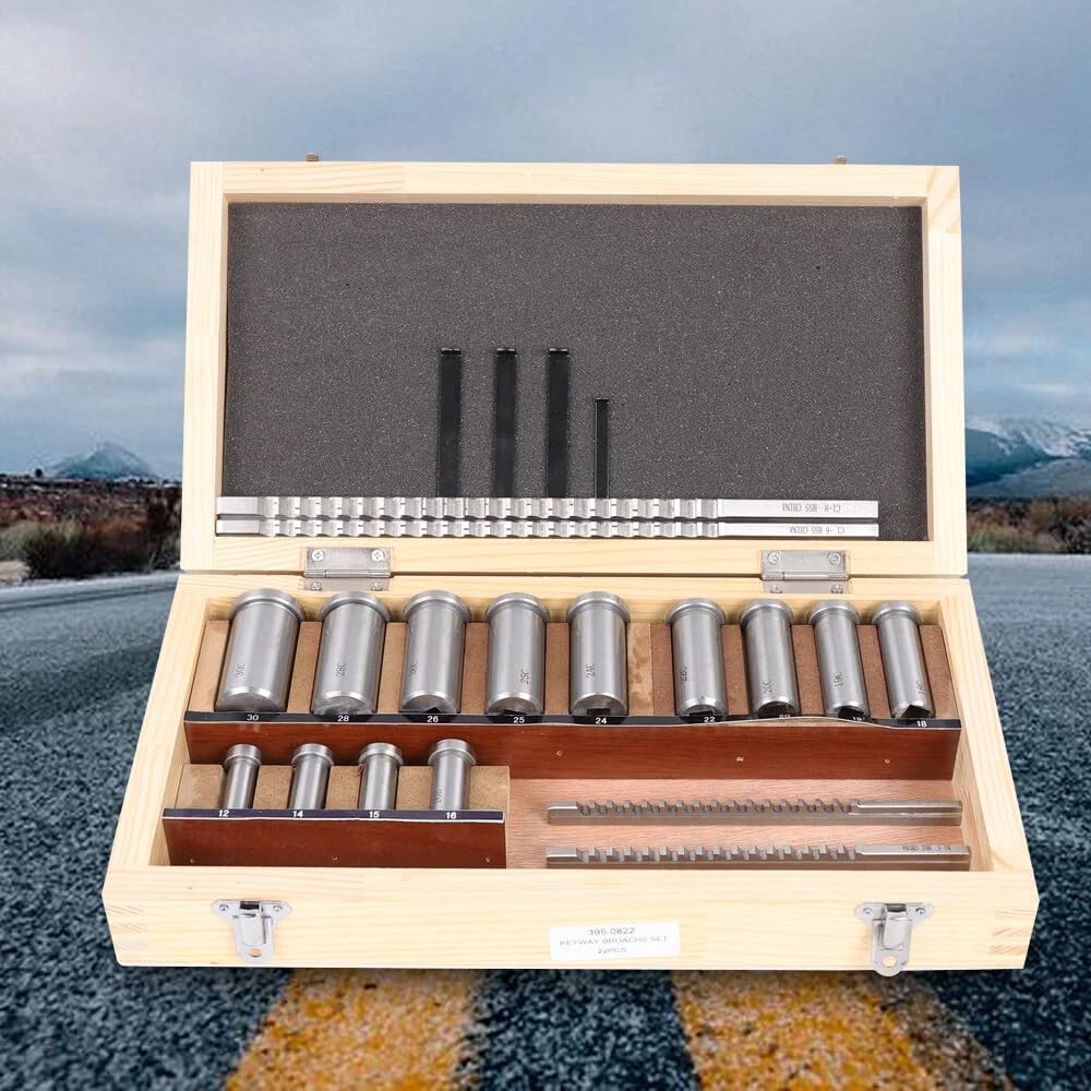 22 Pcs Keyway Broach Kit 4X Broaches & 5X Shims Keyway & 13x Bushings Metric Keyway Broach Set High-Speed Steel Metalworking Industrial Tools