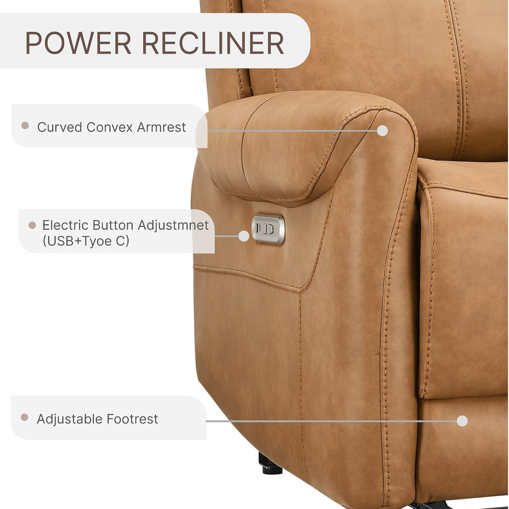 KISLOT Wall Hugger Recliner Chair for Adults, Faux Leather RV Recliner with USB Charging Ports Electric Power Reclining Sofa for Living Room Home Theater Seating Bedroom