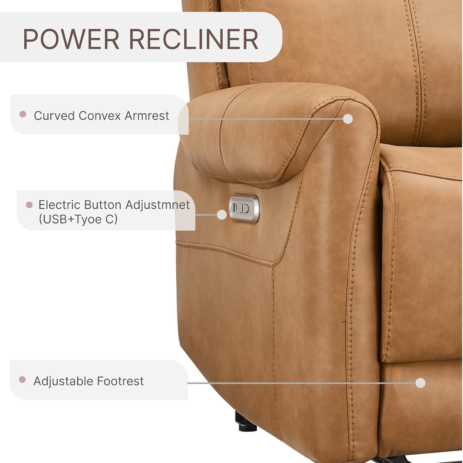 KISLOT Wall Hugger Recliner Chair for Adults, Faux Leather RV Recliner with USB Charging Ports Electric Power Reclining Sofa for Living Room Home Theater Seating Bedroom