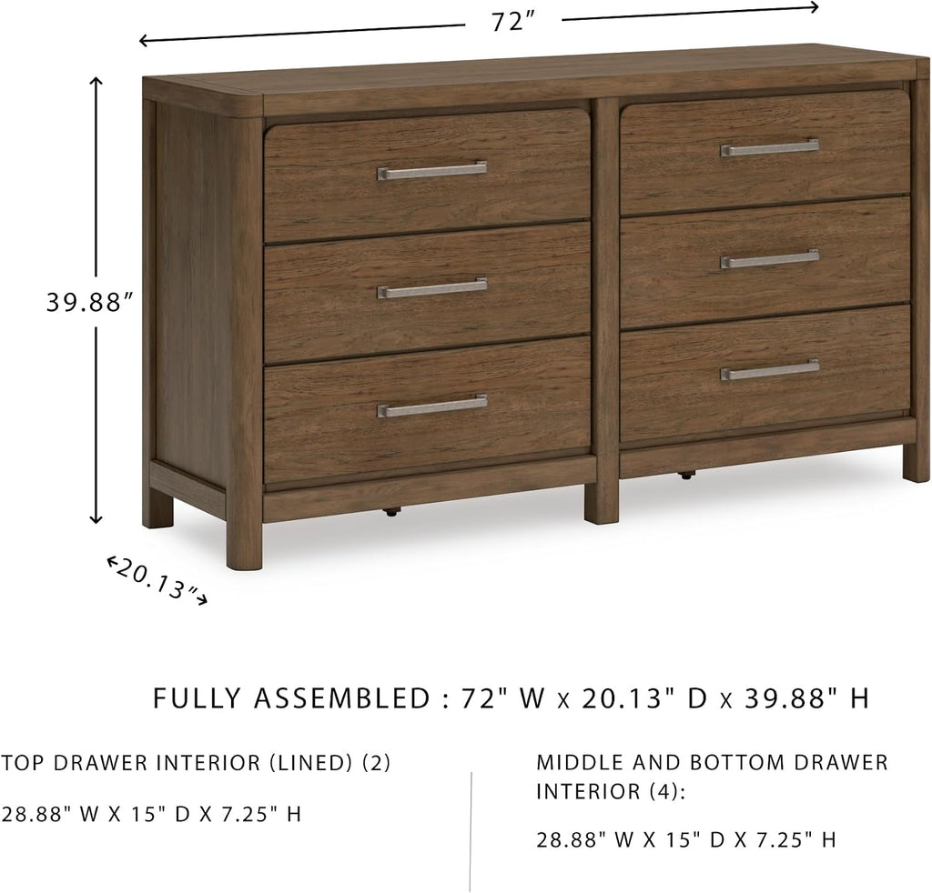 Signature Design by Ashley Cabalynn Casual 6 Drawer Dresser with Felt-lined Top Drawer for Bedroom, Light Brown