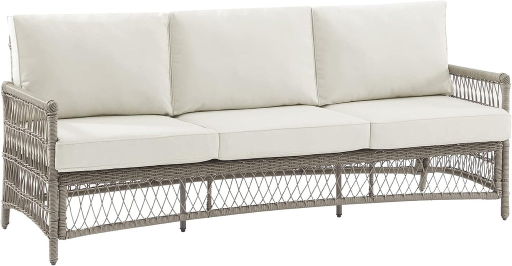 Crosley Furniture Thatcher Wicker Outdoor Sofa, 3-Person Patio Couch for Porch, Deck, Backyard, Driftwood with Creme Cushions