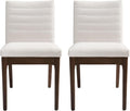 Christopher Knight Home Lancer Dining Chairs Set of 2, Wooden Kitchen Side Chair, Fabric Upholstered Accent Chair, Mid-Century Modern Armless Design with Channel Stitching, Light Beige and Walnut