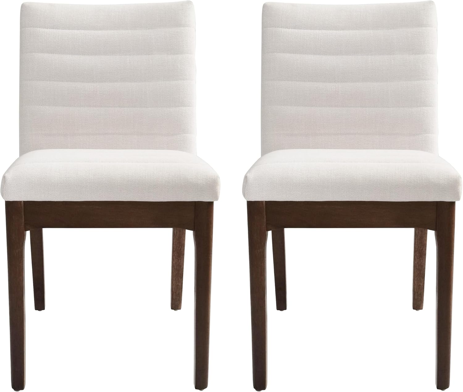Christopher Knight Home Lancer Dining Chairs Set of 2, Wooden Kitchen Side Chair, Fabric Upholstered Accent Chair, Mid-Century Modern Armless Design with Channel Stitching, Light Beige and Walnut