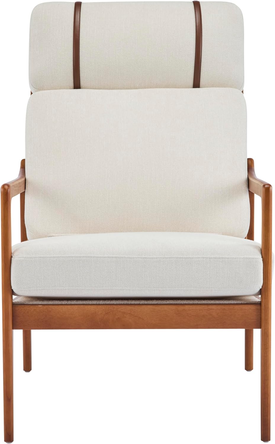 Christopher Knight Home Nadine Wooden Club Chair, Upholstered Accent Chair, Cushions Support Armchair, Comfy Lounge, Single Reading Sofa, Solid Wood Frame Armchair for Living Room Home, Beige+Teak