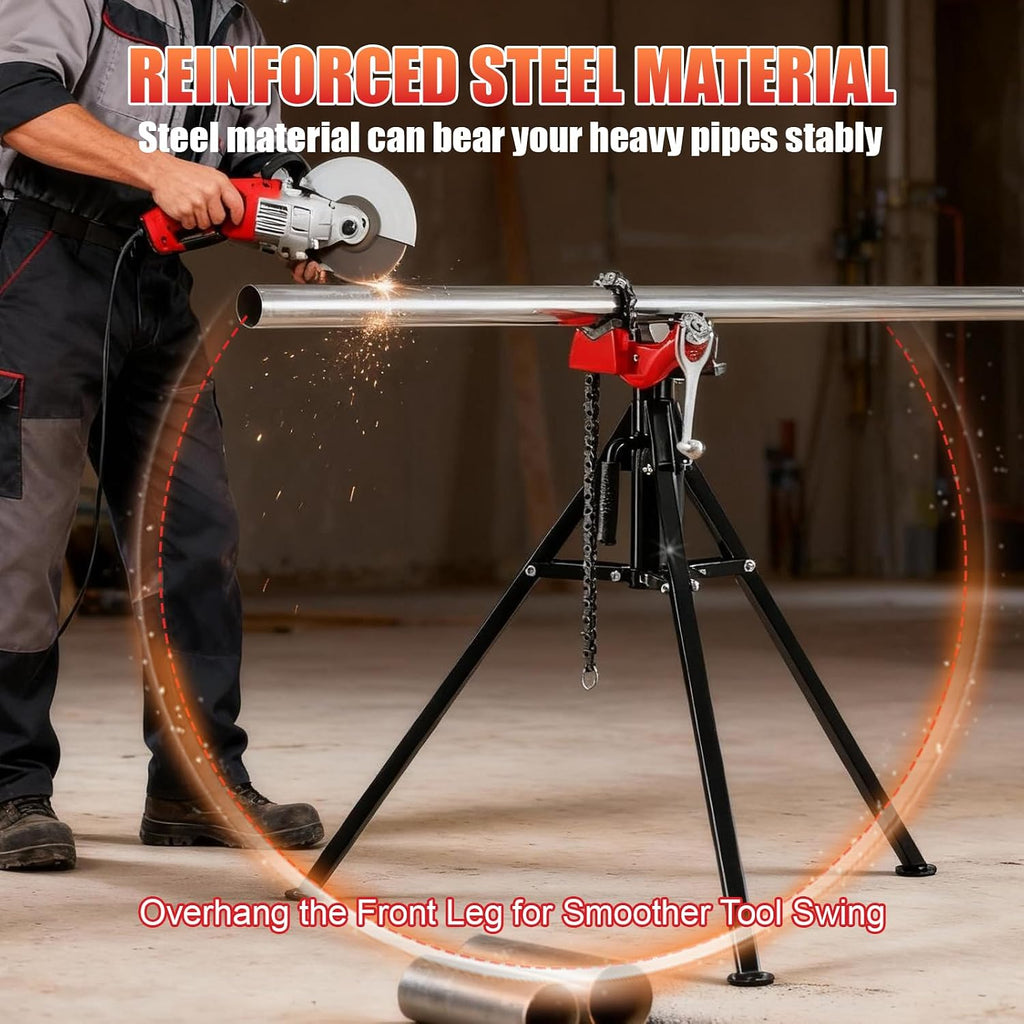 Pipe Vise Stand with Chain, 2-in-1 Bender, 882LB Capacity, Folding Tripod for 1/8'-5' Pipes