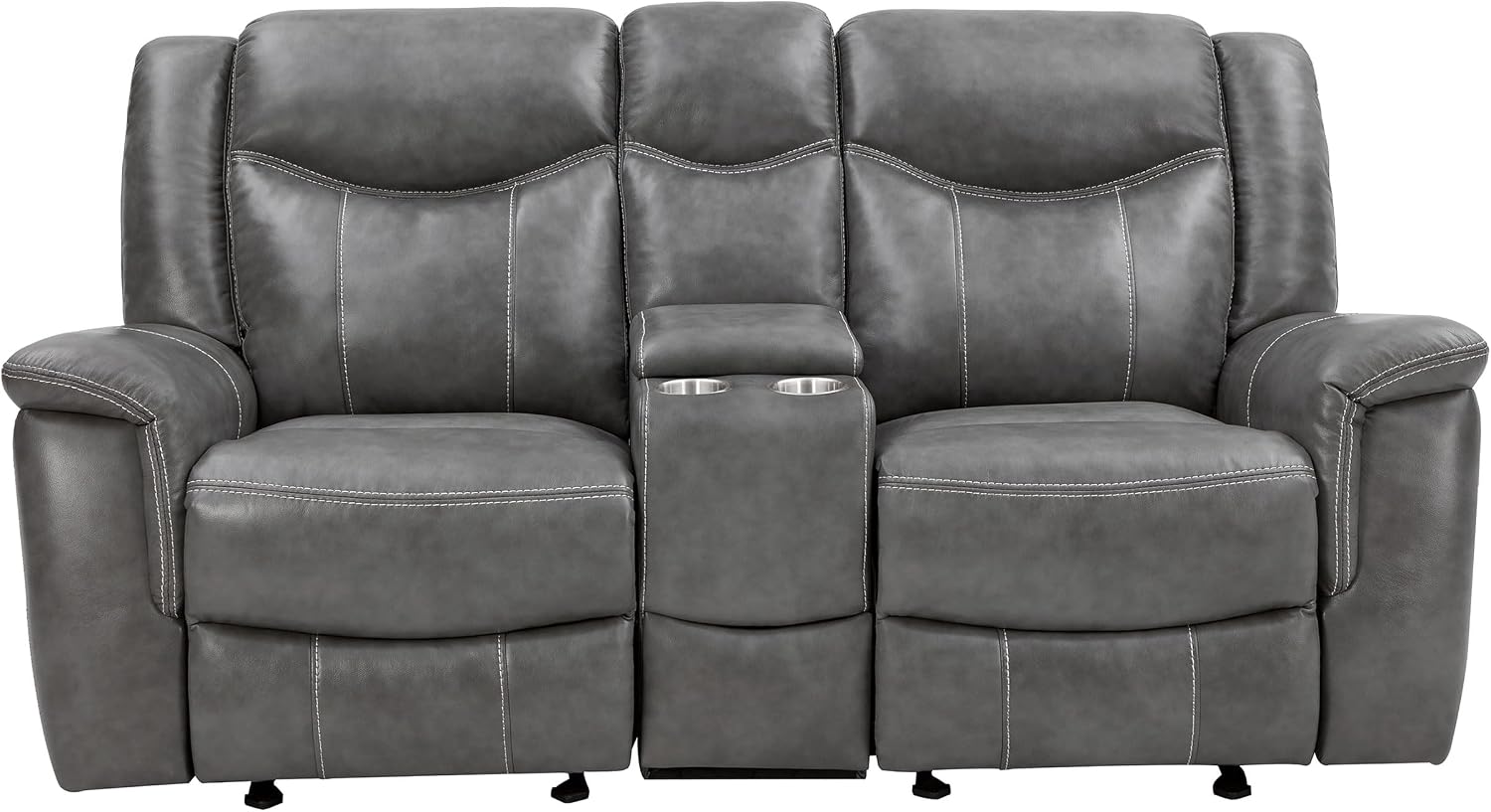Coaster Home Furnishings - Conrad - Faux Leather Upholstered Padded Arm Glider Loveseat with Cup Holders, USB Port, Storage Drawer, and Power Outlet - Living Room & Home Theater - Gray - 650355