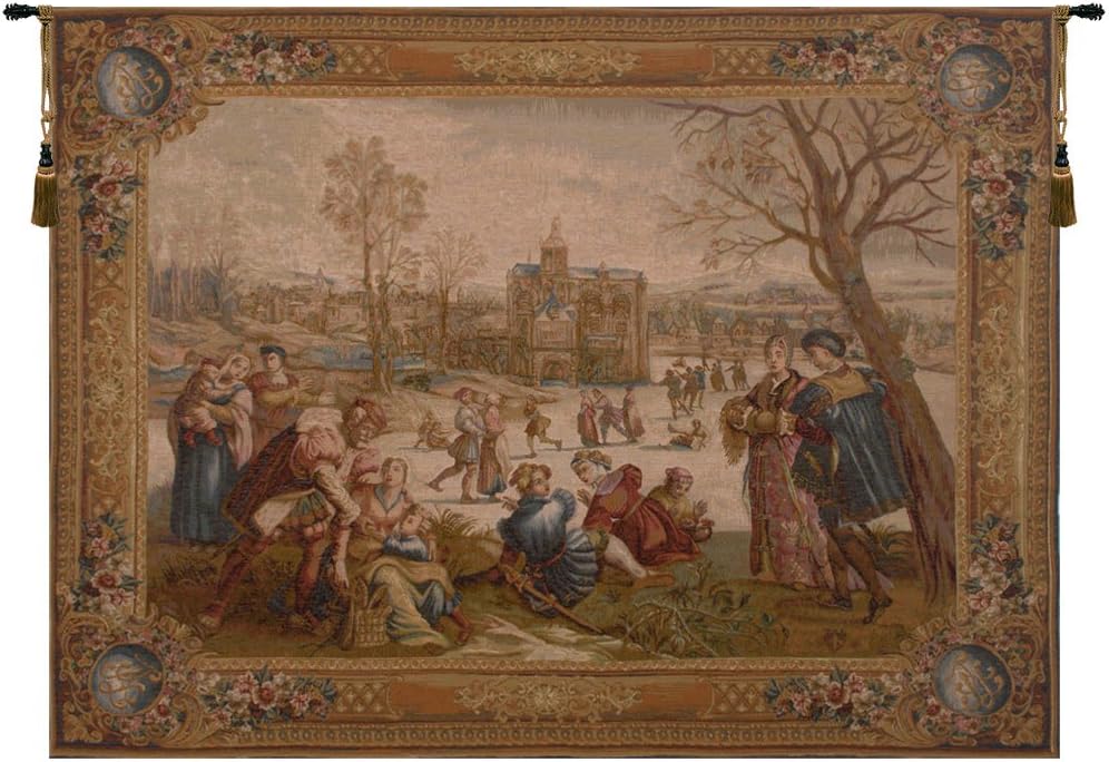 C Charlotte Home Furnishings Inc Les Patineurs I French Tapestry Wall Hanging | Viscose Cotton and Polyester Blend Wall Art | 44 in. x 58 in | Home Decor Accents