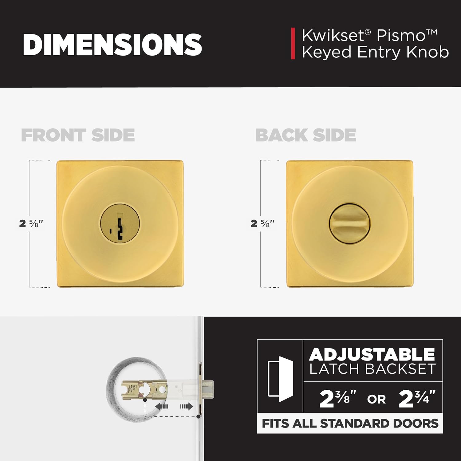 Kwikset Pismo Entry Door Knob with Lock and Key, Secure Keyed Handle Exterior, Front Entrance and Bedroom, Satin Brass, 4 Pack, Pick Resistant SmartKey Rekey Security