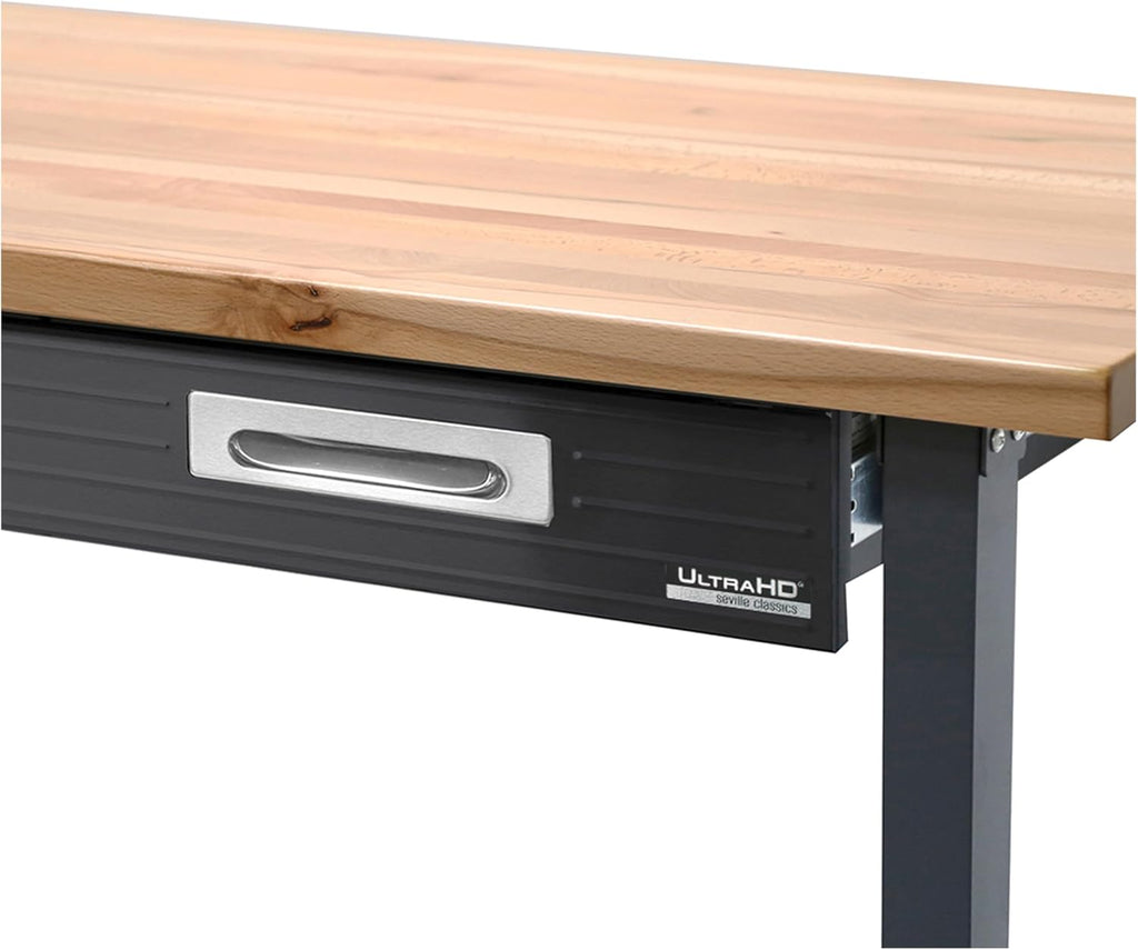 Seville Classics UltraGraphite Wood Top Workbench on Wheels with Sliding Organizer Drawer Table, 48', Graphite