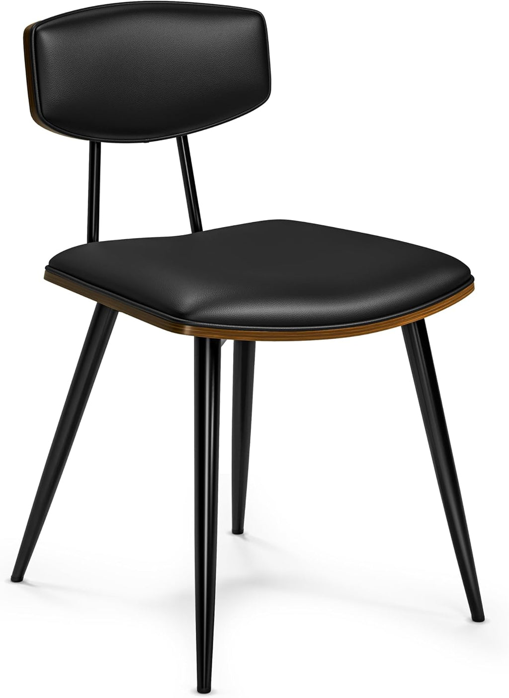 SIMPLIHOME Mavis Dining Chairs - Mid-Century Modern Iron Frame and Vegan Faux Leather Kitchen Chair Set in Black, Dining Room Seating with Curved Wood Veneer Backrest and Padded Seat (Set of 2)