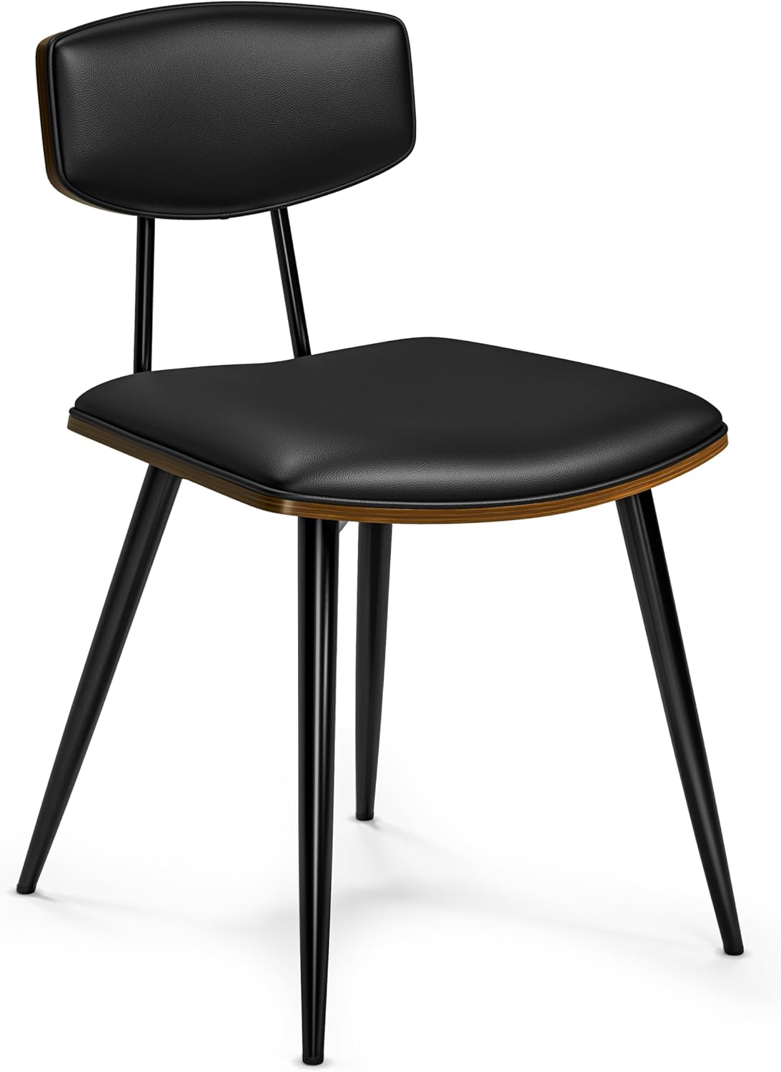 SIMPLIHOME Mavis Dining Chairs - Mid-Century Modern Iron Frame and Vegan Faux Leather Kitchen Chair Set in Black, Dining Room Seating with Curved Wood Veneer Backrest and Padded Seat (Set of 2)