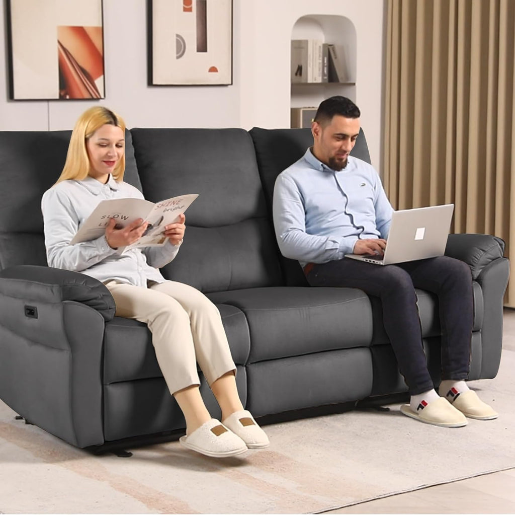 Reclining Sofa, Power Reclining Sofa with Drop-Down Table & Cup Holders, Modern 3 Seat Power Reclining Couch, Wall Hugger Sofa Recliner for Living Room Furniture Sets(Dark Gray) | Console