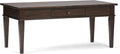 SIMPLIHOME Carlton Coffee Table - 44 inch Wide Solid Wood Transitional Cocktail Table in Dark Tobacco Brown, Classic Living Room Table with Open Storage Shelf and Clean-Lined Tapered Leg Design