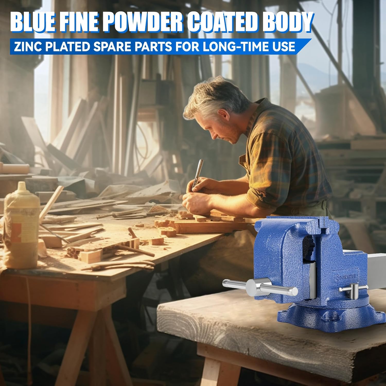 6' Heavy-Duty Bench Vise 13200LBS Stronger Clamping Force Ductile Iron Bench Vise 6 Inch 360° Swivel Bench Vice with Anvil Blue, Include Mini Bench Vice Clamp