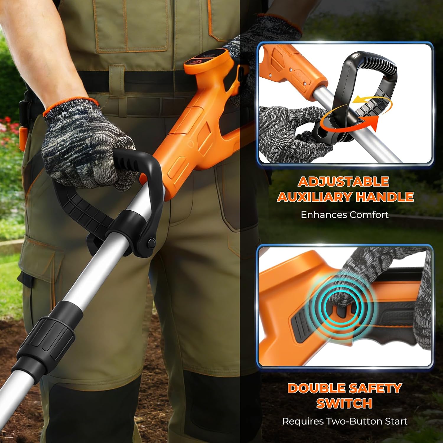 Cordless Electric Tiller Cultivator, 21V Battery Powered Garden Tiller with 2×4.0Ah Batteries, 9″ Tilling Width & 6.6″ Depth, 360RPM 48 Rust-Resistant Blades for Soil & Gardening