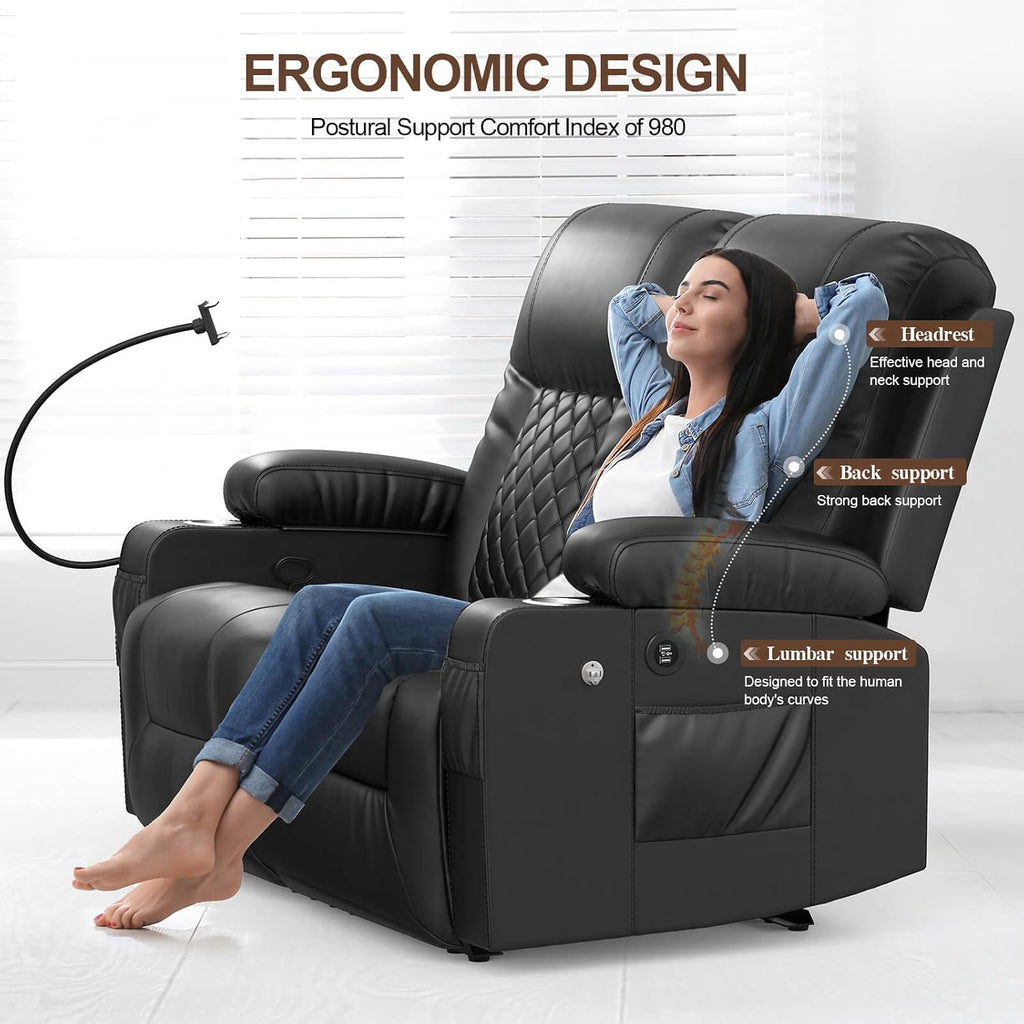 FURNIMAT Loveseat Recliner Sofa, 2 Seater Reclining Loveseat sofa, PU Leather RV Loveseat Couch, FSC Certified Recliner Chair for Living Room, with Cup Holder and 2 Cell Phone Holder, USB Ports, Black