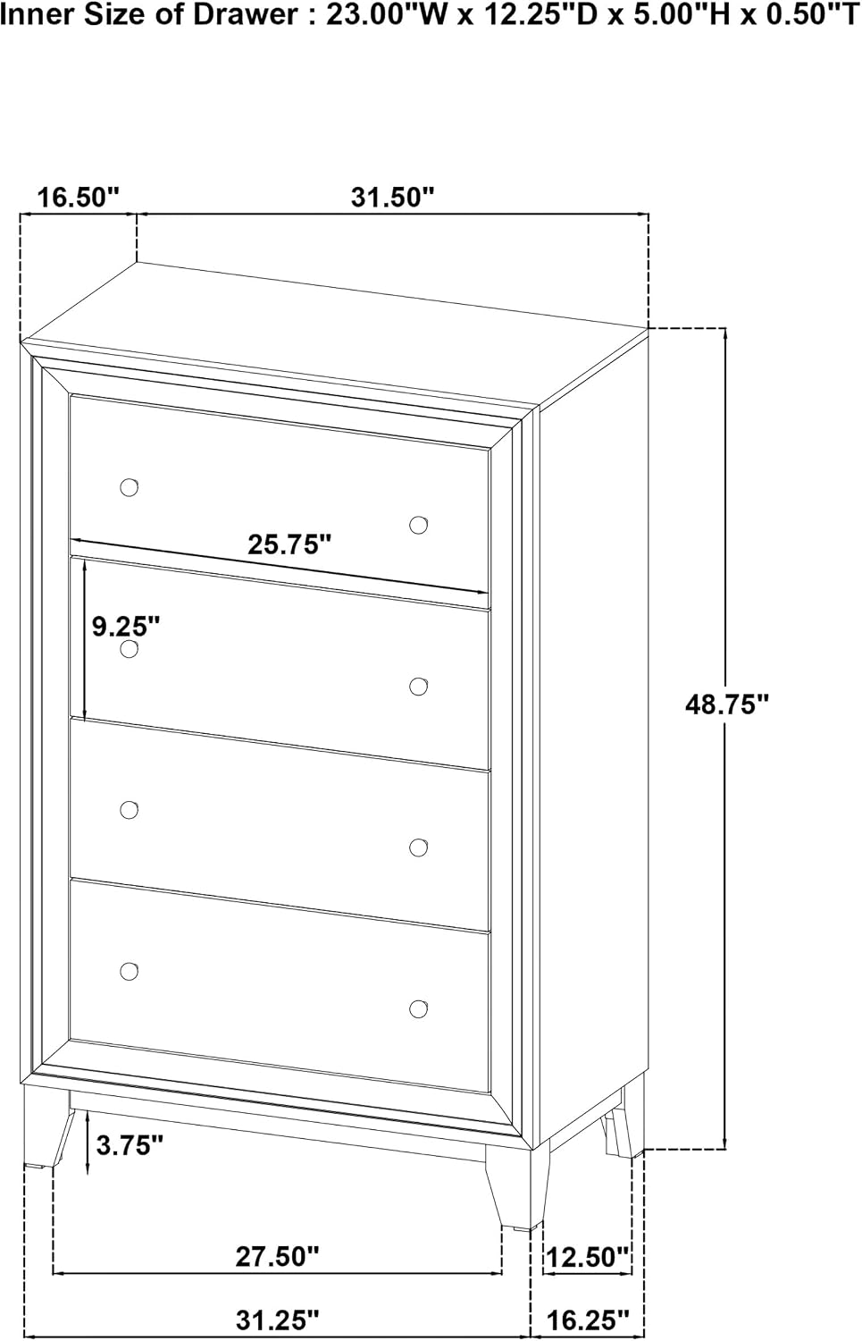 Coaster Home Furnishings - Welsley - Wood - 4-Drawer Chest with Gold Knobs, Mitered Trim and Angular Block Legs - Transitional - Bedroom - Walnut - 223445