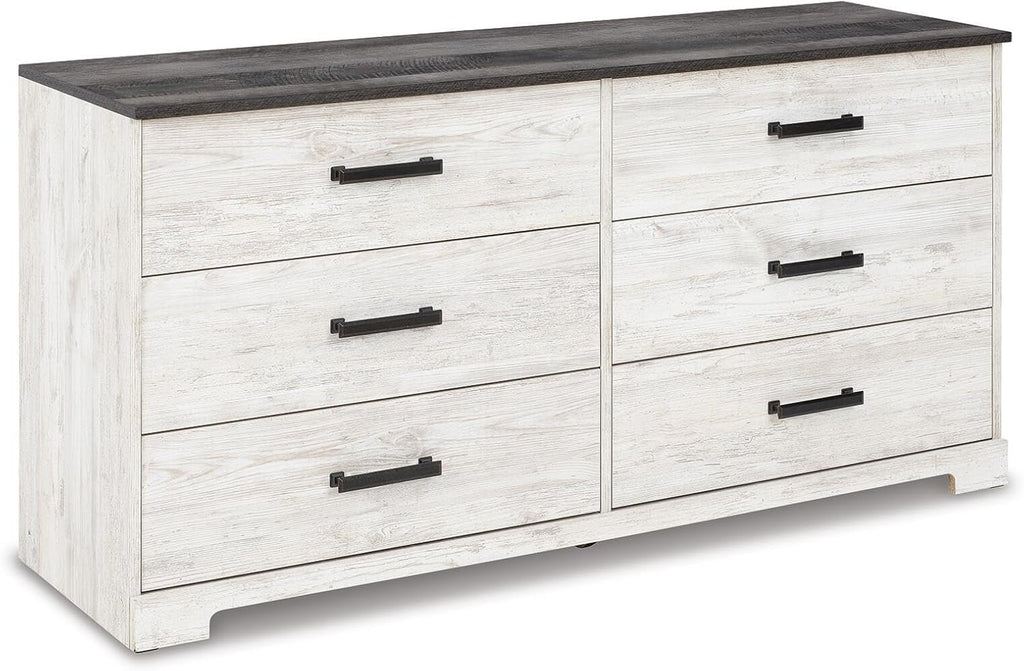Signature Design by Ashley Shawburn Modern Farmhouse 6 Drawer Dresser, Two Tone White & Dark Gray