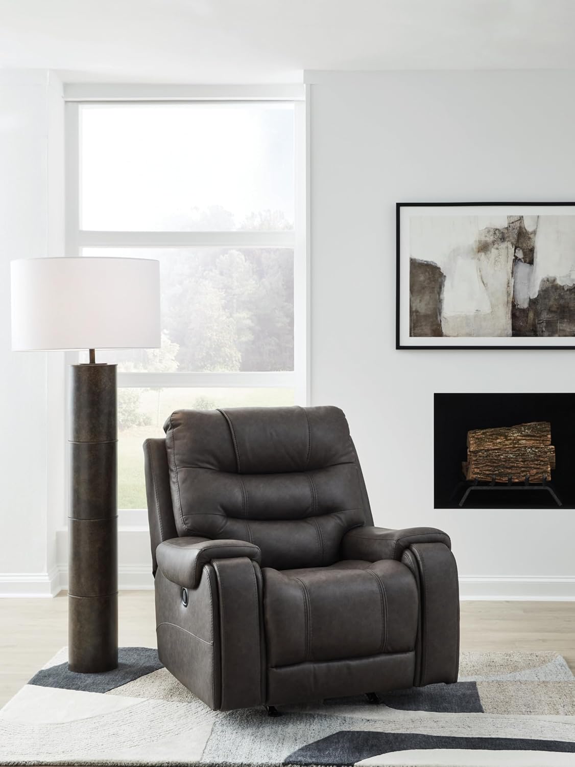 Signature Design by Ashley MakingMoves Rocker Recliner, Faux Leather Oversized Recliner Chair, No Assembly Required, with Pop-Out Cup Holders for Living Rooms, Smoke, 40' W