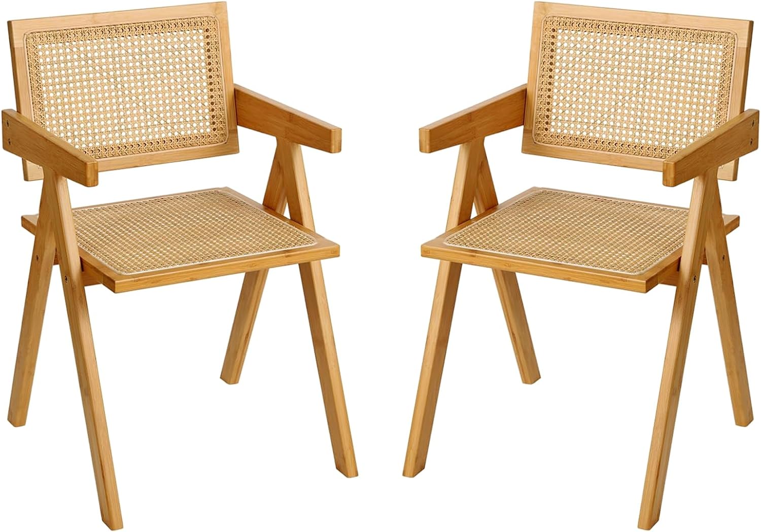 Furlide Rattan Dining Chairs Set of 2, Modern Mid Century Accent Chairs, Comfy Armchairs, Outdoor Rattan Chairs with Armrest for Bedroom Living Room Reading Room Dining Kitchen