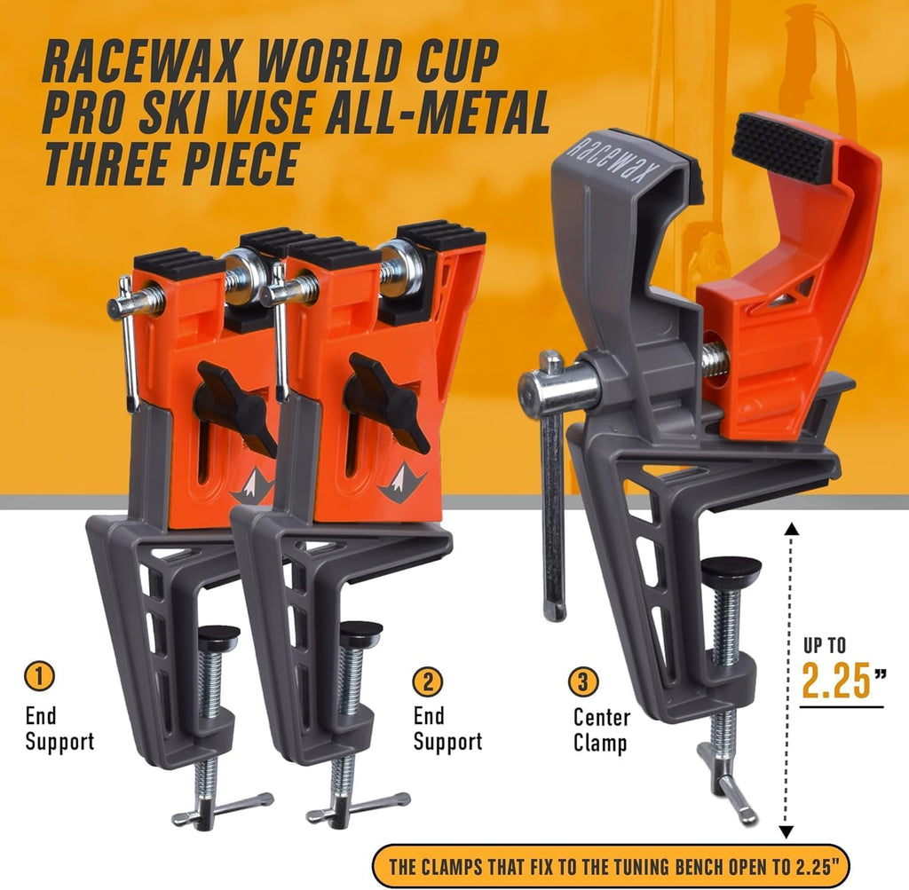 RaceWax Pro Tune Ski Wax Tuning Kit Plus All Metal World Cup Ski Vise - (ZS-7971)
