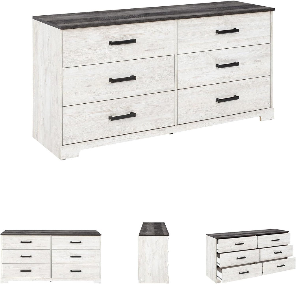 Signature Design by Ashley Shawburn Modern Farmhouse 6 Drawer Dresser, Two Tone White & Dark Gray