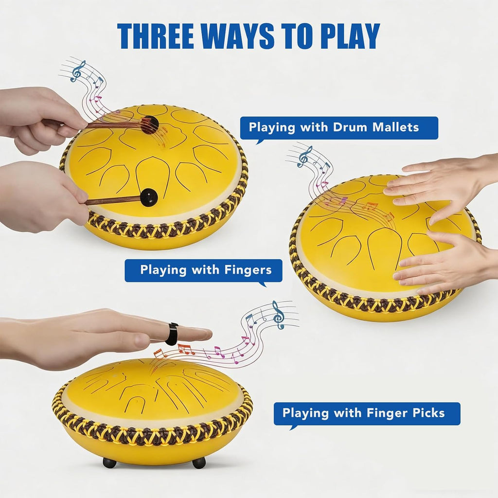 Generic Steel Tongue Drum 15 Inch 21 Notes - C Major Handpan Drum with Drum Mallets for Meditation Yoga Beginners Majors Family Friends Handpan Drum（Gold）