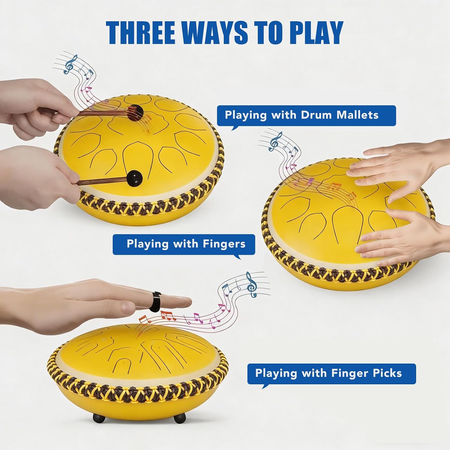 Generic Steel Tongue Drum 15 Inch 21 Notes - C Major Handpan Drum with Drum Mallets for Meditation Yoga Beginners Majors Family Friends Handpan Drum（Gold）