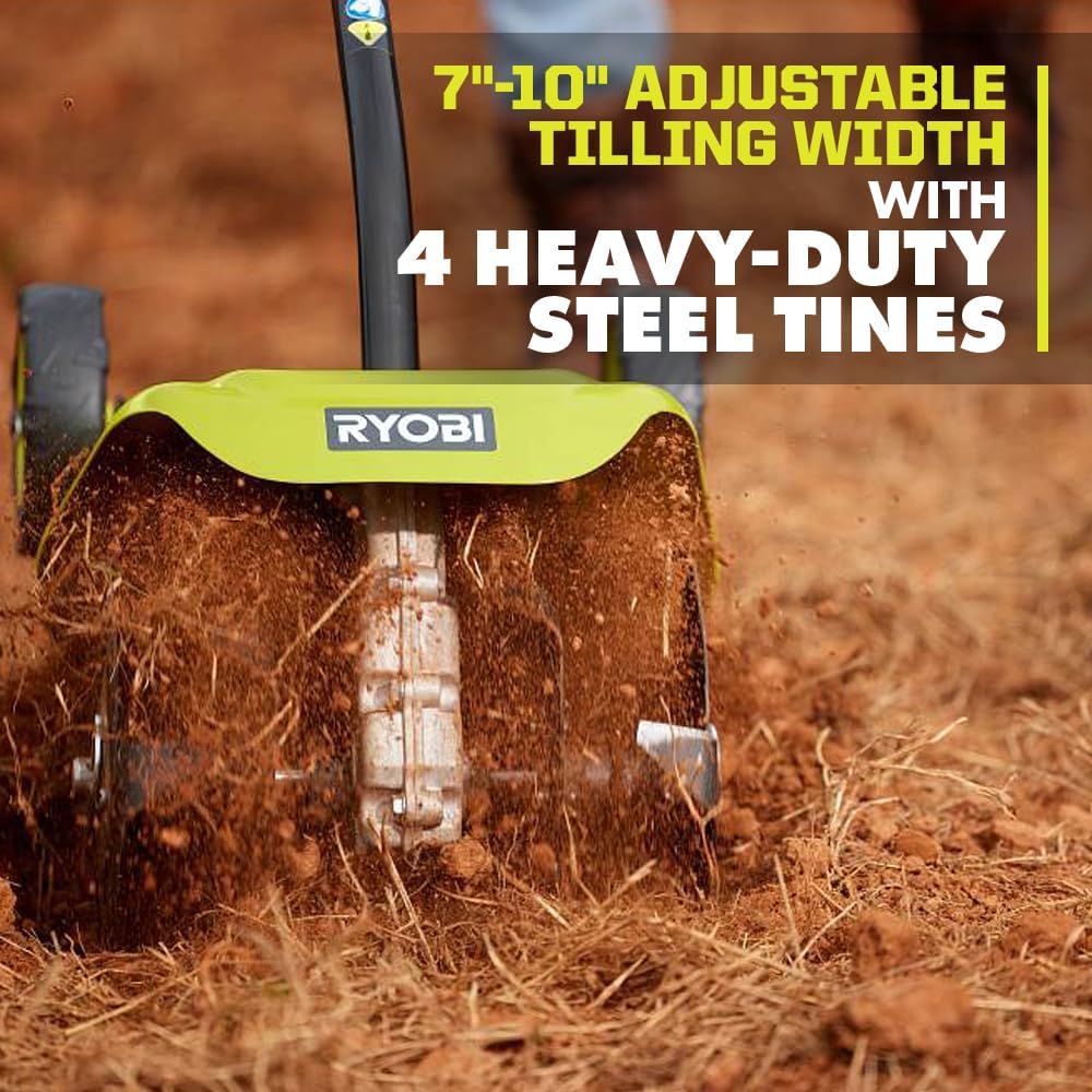 RYOBI Expand It Universal Tiller Attachment, Cultivator for String Trimmer, 8 inch, 4 Steel Tines