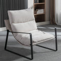 Ya-Home Mid-Century Accent Chair, Comfy Side Chair with Armrest, Chenille Fabric Upholstered Leisure Chair with Black Metal Frame for Living Room Bedroom Reception Room, White