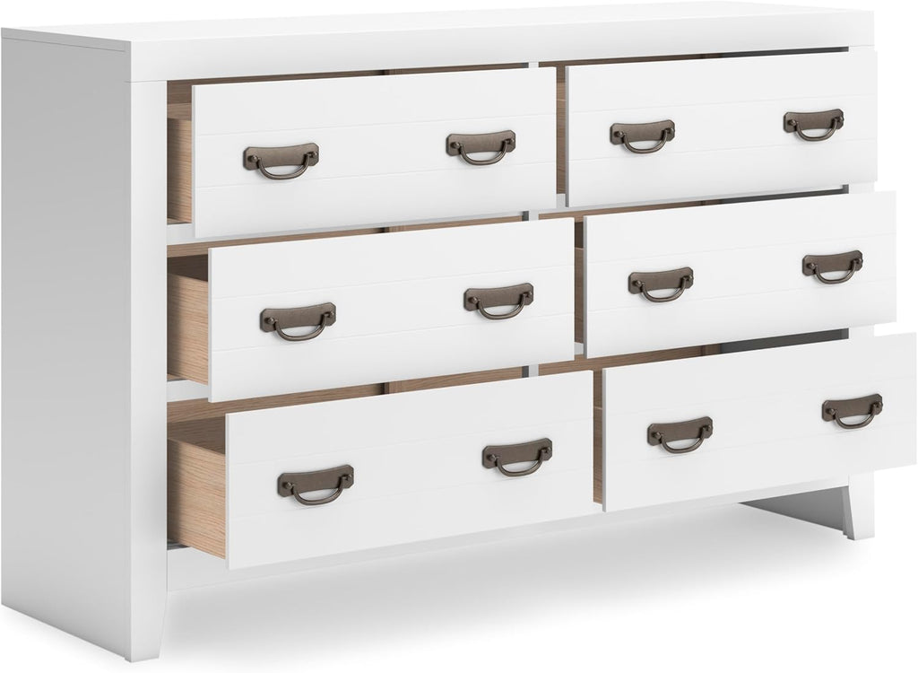 Signature Design by Ashley Binterglen Casual Coastal Six-Drawer Dresser with Dovetail Construction for Bedroom, White Finish, 57.13' W x 16.38' D x 35.5' H