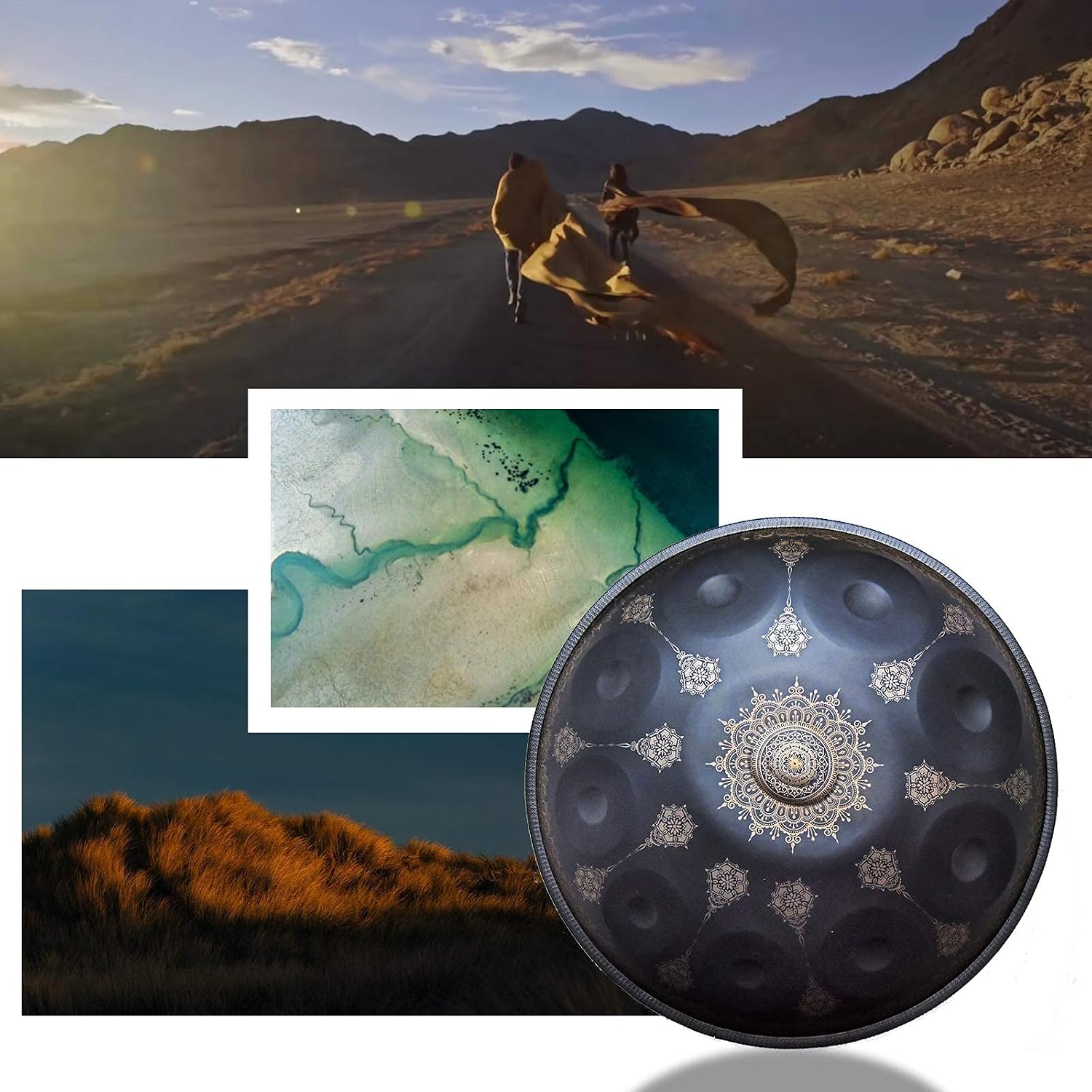 Handpan-Classic 10 Notes Black Print Hand Pan,Premium 432HZ 22 Inches D Minor Steel Handpan Drum Set,Adult's Music Steel Pan Instrument
