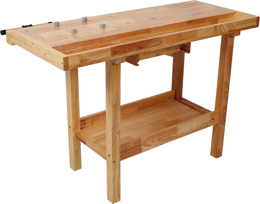 Montary 48' Wood Workbench, Heavy Duty Woodworking Bench with Adjustable Handle, 330Lbs Load Capacity Woodworking Table Work Bench with Drawer & Shelf for Garage, Workshop, Home Storage