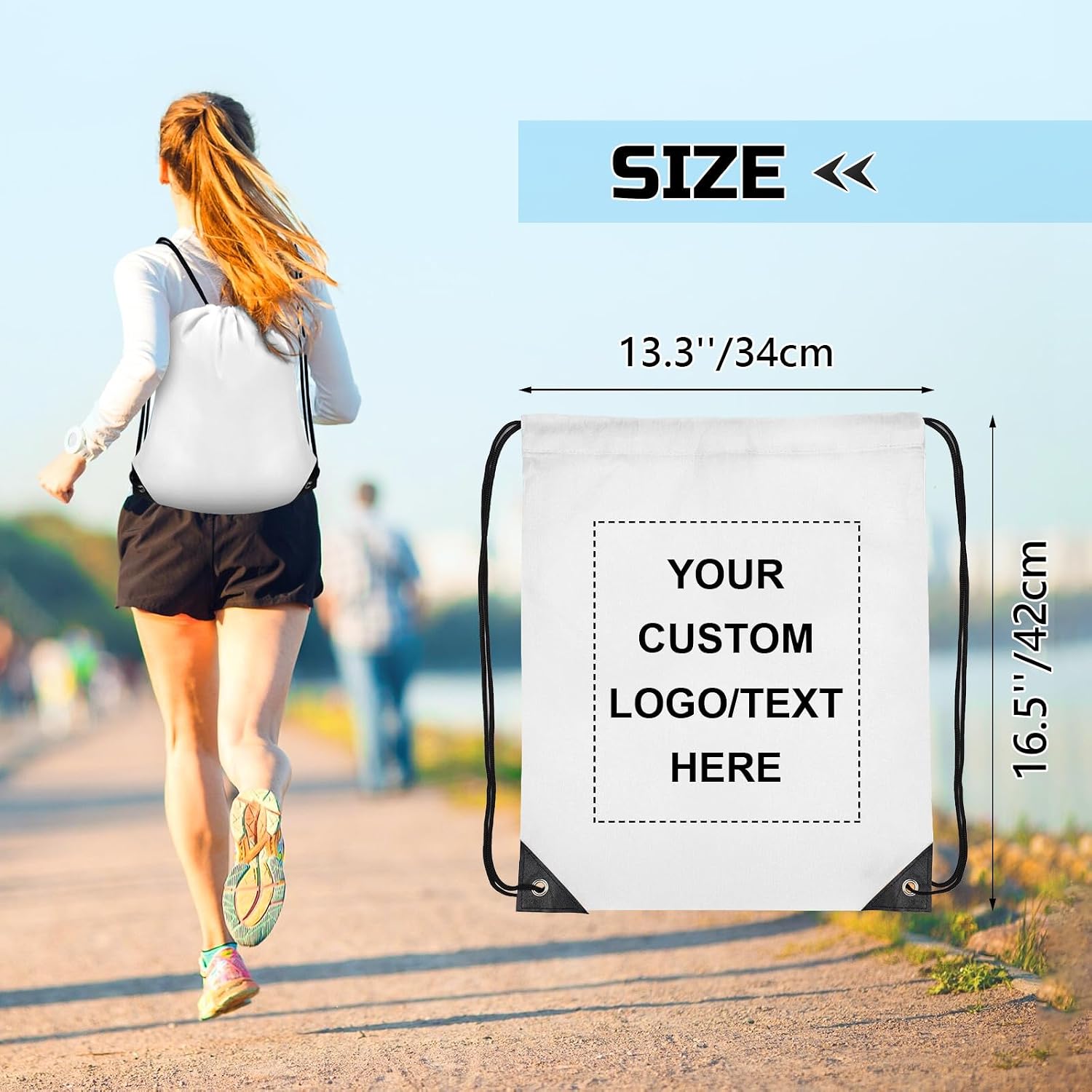 Grneric Custom Drawstring Bags Bulk 10/20/50/100/200 Pack, Promotional Items With Your Logo Personalized String Backpack for Gym, Sport, Travel, White