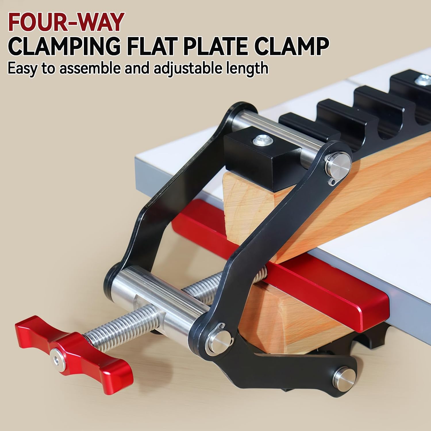 JOJOCY 4 Way Pressure Release Clamps 2-pairs, Clamping Woodworking Clamp for Flat Panel Assembly, Steel Parallel Clamp for Tabletops, Cabinets, Furniture & Precision Wood Projects