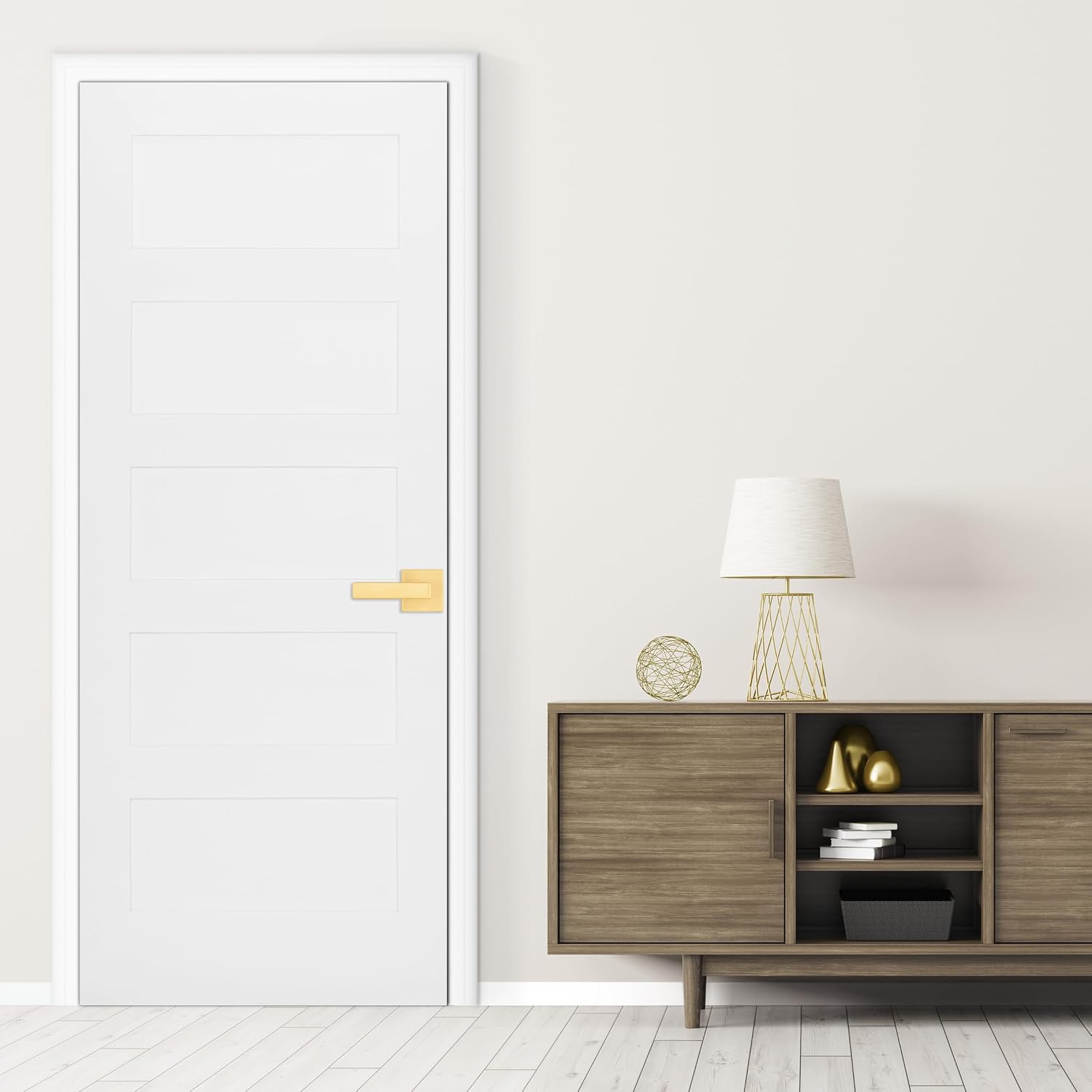 Kwikset Singapore Interior Passage Door Handle, Lever for Closet and Hallway Doors, Reversible Non-Locking Handle Lever, Satin Brass, with Microban Protection (Pack of 4)
