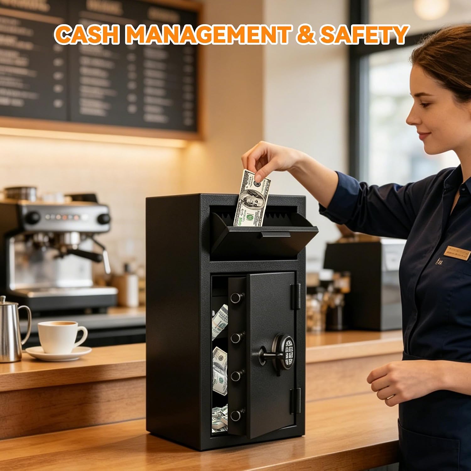 KAER 6.5 CuFt Drop Safe for Business, Cash Safe with Drop Slot, 72 lbs Heavy Duty Money Safe Box with Deposit Slot, Anti-Theft Safety Boxes for Home Floor Safe, Quick Access Digital Keypad Keys