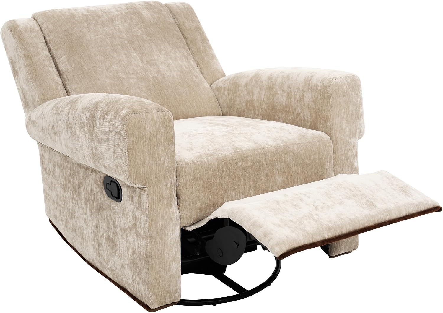 Merax Manual Recliner Chair with Swivel and Rocker, 2-Position Chenille Recliner Sofa with Pull Handle, Compact Recliner for Living Room, Nursery, Home Theater, Brown