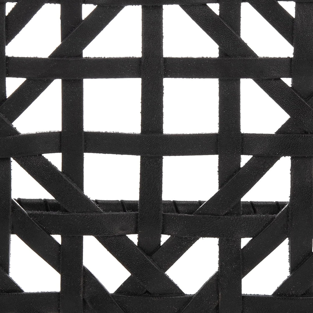 SAFAVIEH Home Collection Munro Black Sungkai Wood/Black Leather Woven Accent Chair (Fully Assembled)