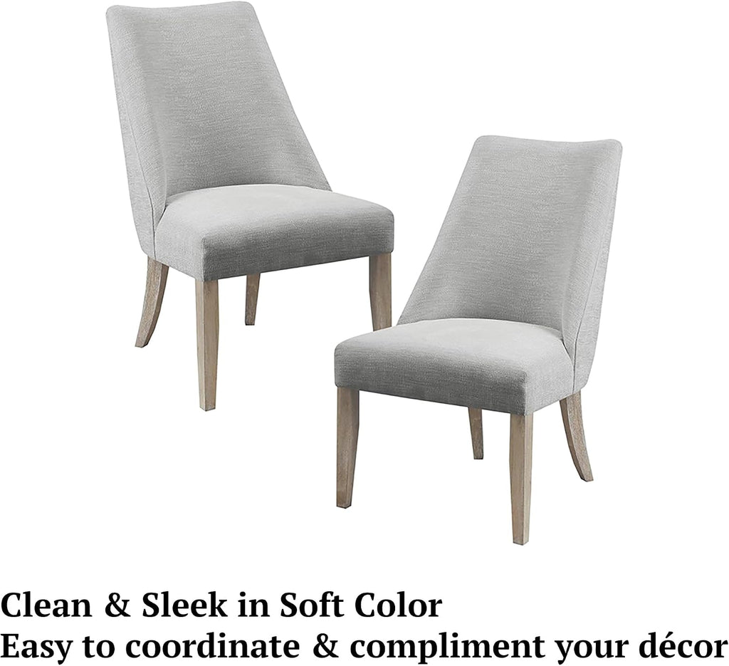 Martha Stewart Winfield Upholstered High Back Accent Dining Chairs Set of 2, Padded Seat, Solid Wood Legs, Chambray Jacquard Textured Fabric, Cottage, Farmhouse for Kitchen, Room, Light Grey