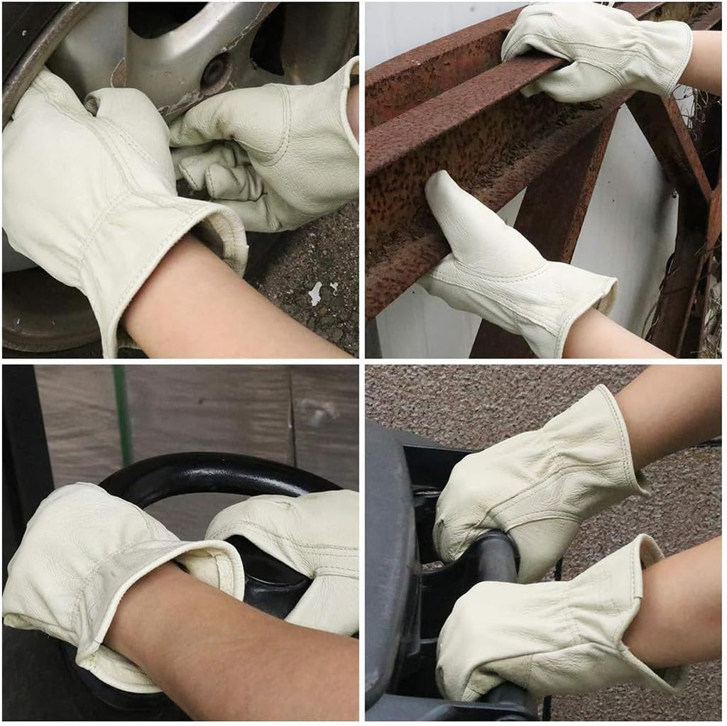 HANDLANDY HLDD 2 Pairs Leather Work Gloves for Men & Women, Reinforced Durable Palm for Welding, Farm, Gardening, Driving
