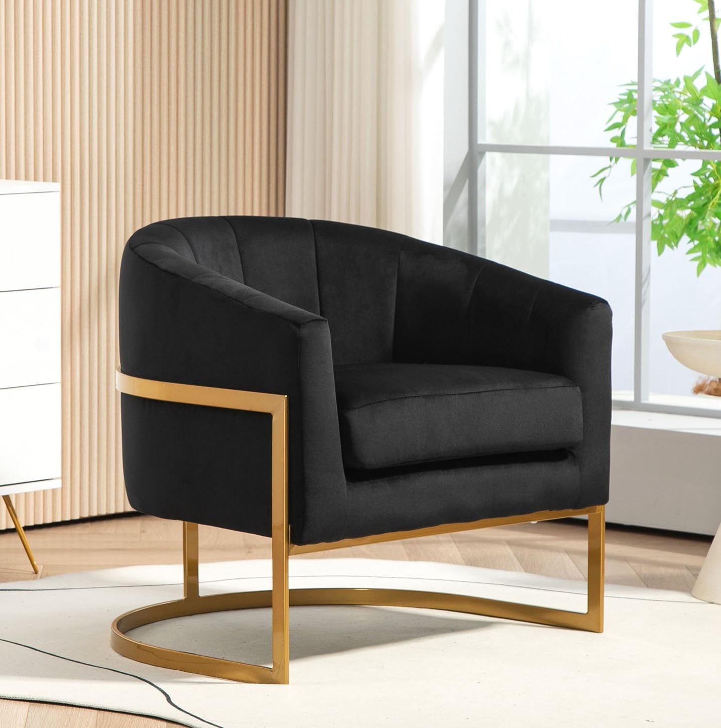 Container Furniture Direct Velvet Modern Accent Armchair - Luxury Gold Frame | Versatile Seating for Living Room, Bedroom, Office, Black
