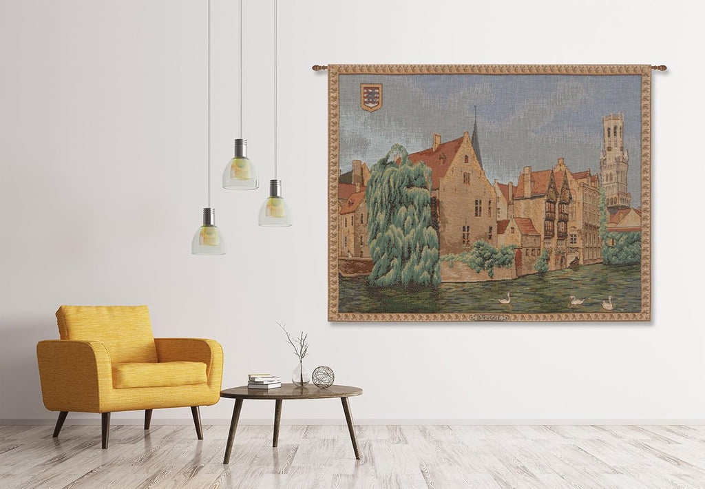 Charlotte Home Furnishings Inc. Brugges Riverside French Tapestry Wall Hanging, 15 X 18 Inch, Viscose Cotton And Polyester Blend Wall Art, Woven In France, Perfect For Home Decor And Wall Decor
