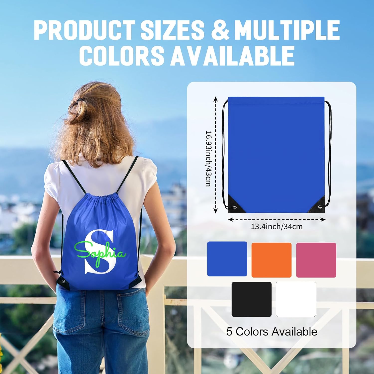 Fyore Custom Drawstring Bags with Logo Text, 100 Pack Bulk Personalized Promotional Items with Your Logo, 420D Polyester Customize Cinch Sack Bags for Travelling, Gym, Business Events, Daily Use