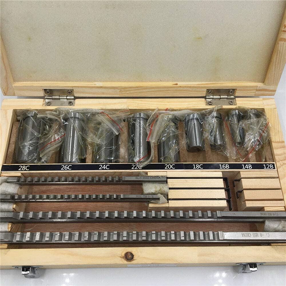 Keyway Broach Sets 18Pcs HSS Metric Industrial Tools for Lathe B-4mm, B-5mm, C-6mm, C-8mm Keyway Size High Precision Cutting