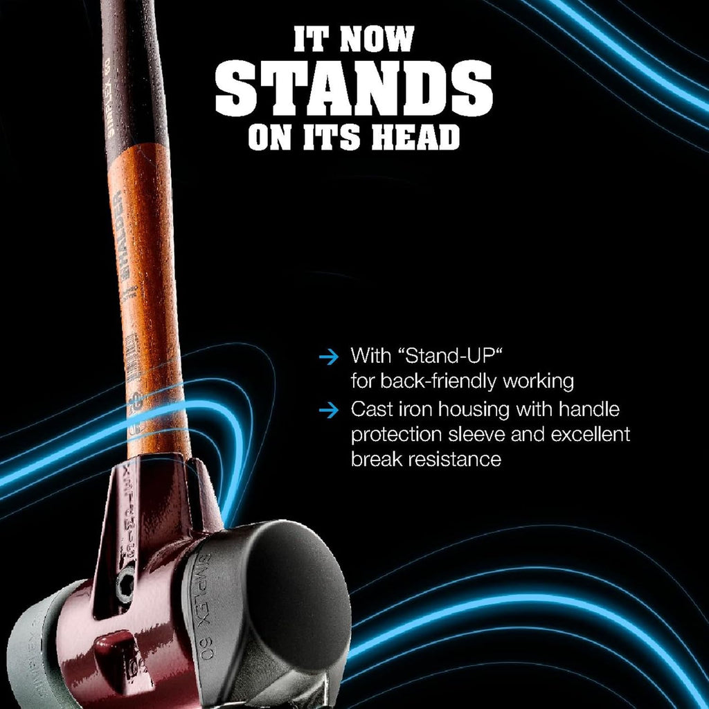 Halder Simplex Soft-Faced Mallet 3028.280 – Medium-Hard 'Stand-Up' Rubber Insert, Nylon Insert, Cast Iron Housing with Handle Protection Sleeve, Varnished Wooden Handle, 80mm, 6.5 lbs.