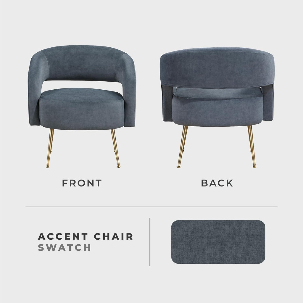 Lexicon Mid-Century Modern Velvet Accent Chair with Open Back, Gold Metal Legs, Upholstered Curved Barrel Armchair for Living Room/Bedroom/Office, Easy Assembly, Dark Gray